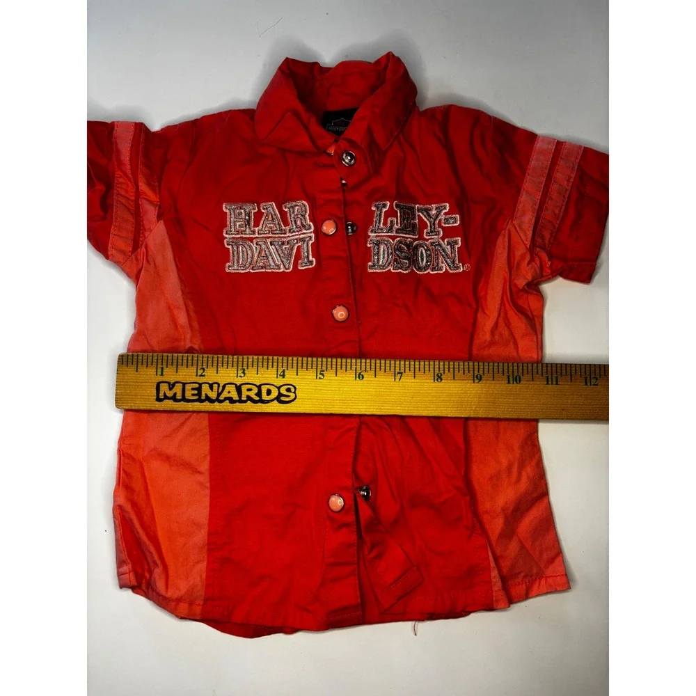 Harley Davidson Button Shirt Toddler Girls Size 24‎ months Orange Snap